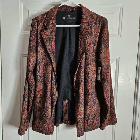 NEW! Volcom Multicolor Vinyl Club Paisley Blazer Size S - Picture 2 of 13